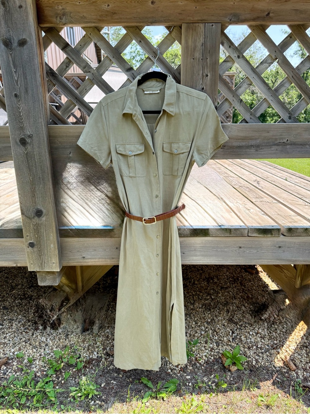 Mulberry Olive-Green Short-Sleeve Midi Shirt Dress - Picture 3 of 10